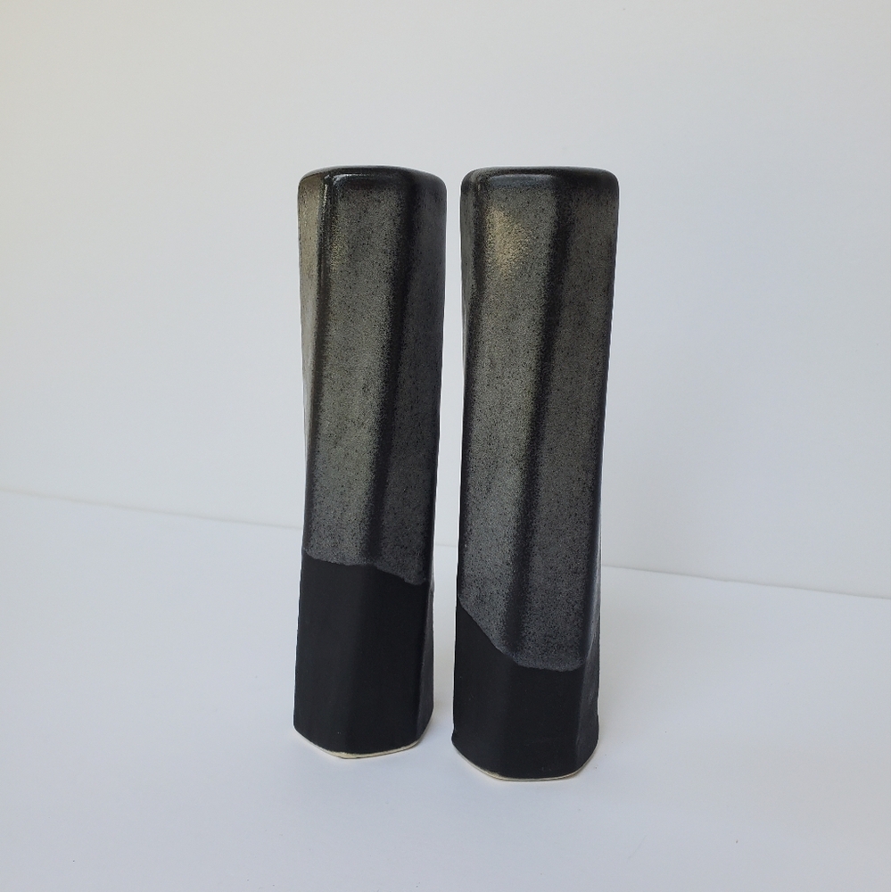 Handmade Artisan Salt & Pepper Shakers, Black Glaze Stoneware